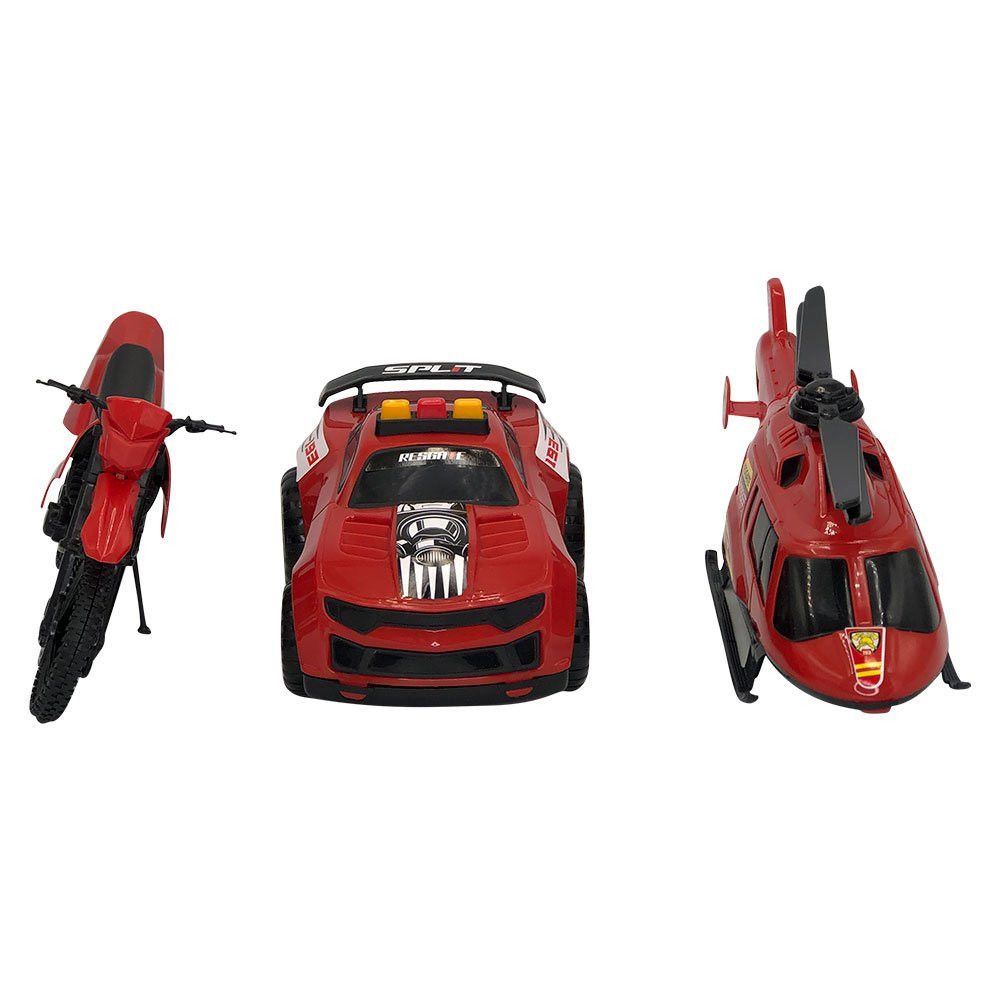 Kit Brinquedos Polícia Triplo BS com Carro, Moto e Helicóptero Vermelho Infantil - Imagem 2
