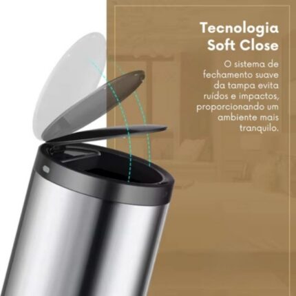 Lixeira Automática Redonda 50 Litros Aço Inox com Sensor de Movimento Alta Sensibilidade
