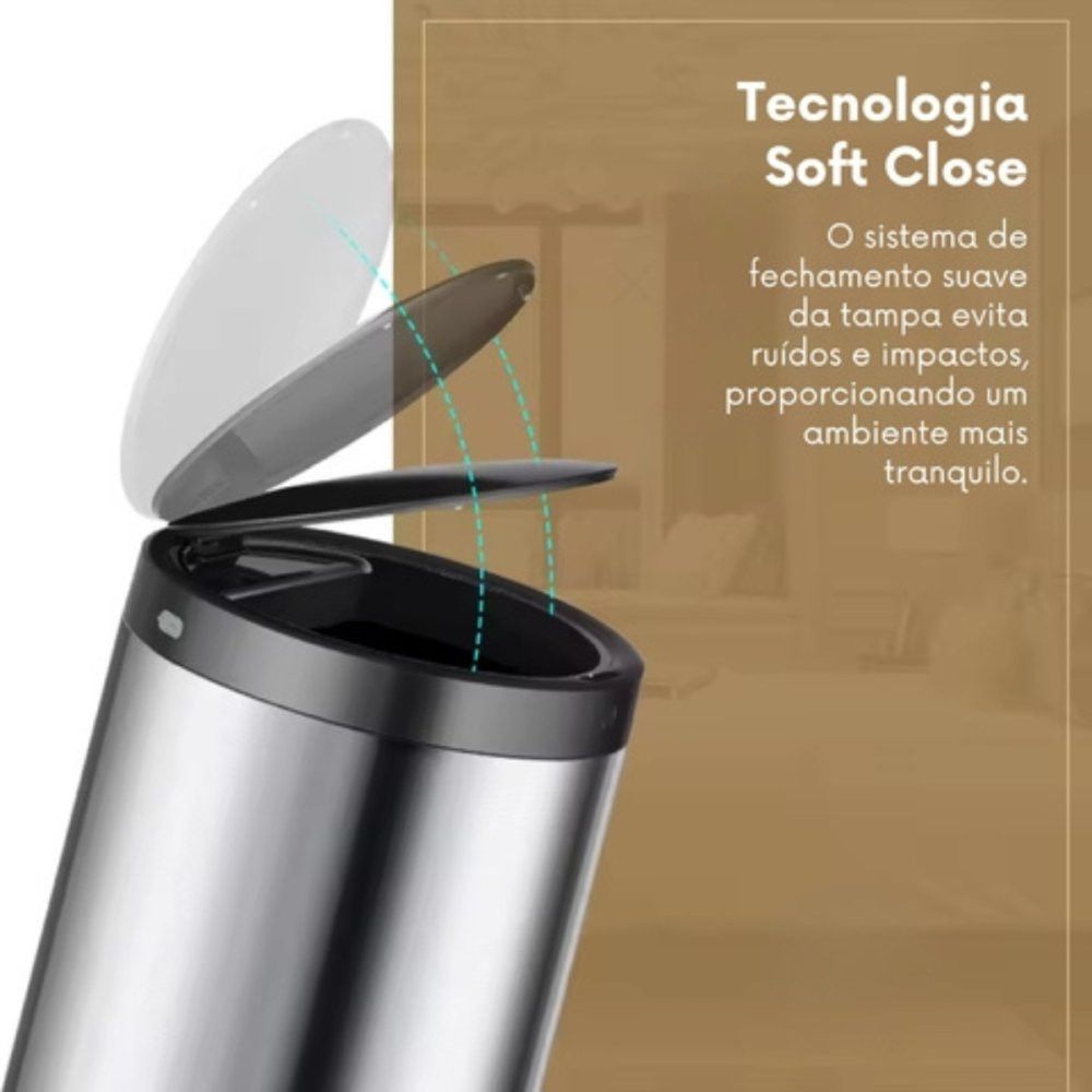 Lixeira Automática Redonda 50 Litros Aço Inox com Sensor de Movimento Alta Sensibilidade