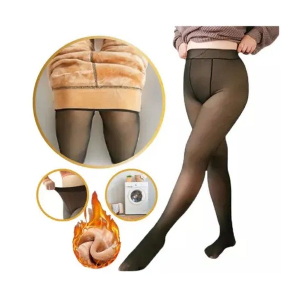 Calça Térmica Translúcida Aveludada Modelo 32x99cm Confortável Preta Feminina Inverno