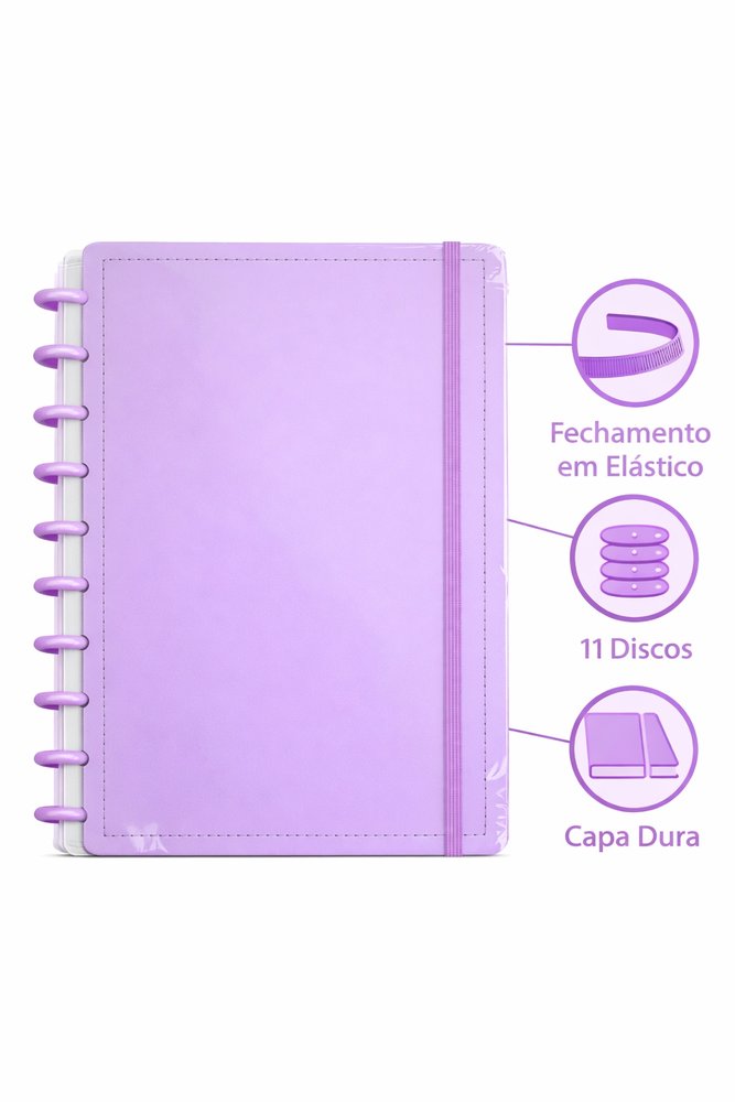 Caderno Inteligente Disco Grande G 60 Folhas Reposicionáveis Capa Dura Lilás Elástico Disko - Imagem 2