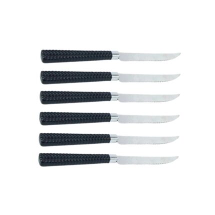 Kit 6 Facas de Mesa Inox Linha Gramado Cabo Preto Aço Inoxidável Faca Mesa Jantar