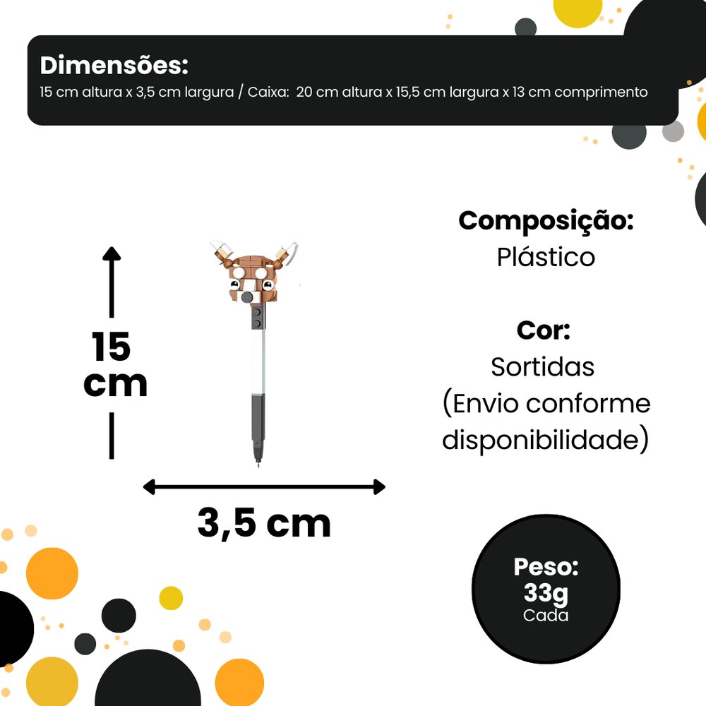 Kit Caneta Blocos Coloridos Sortido 12 Unidades Para Encaixe Escolares Criativas - Imagem 3