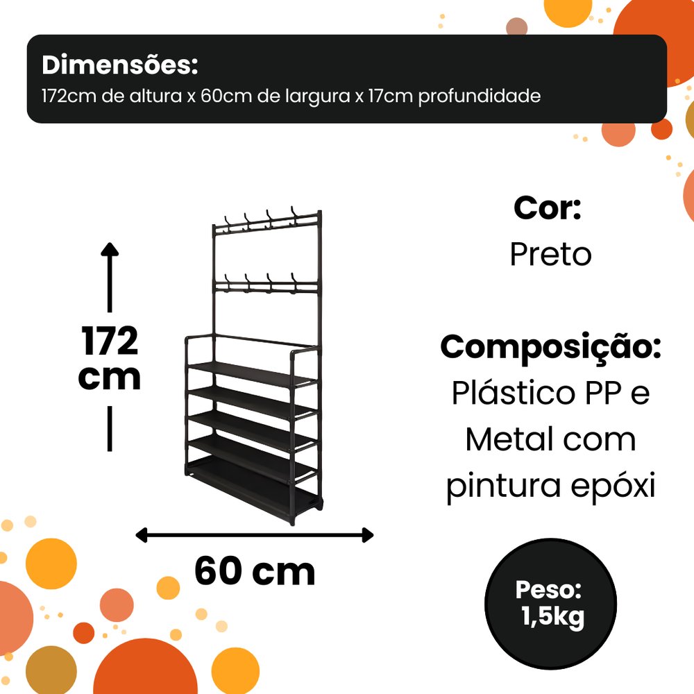 Prateleira Organizadora 5 Níveis para Calçados e Roupas - Preta - Imagem 6