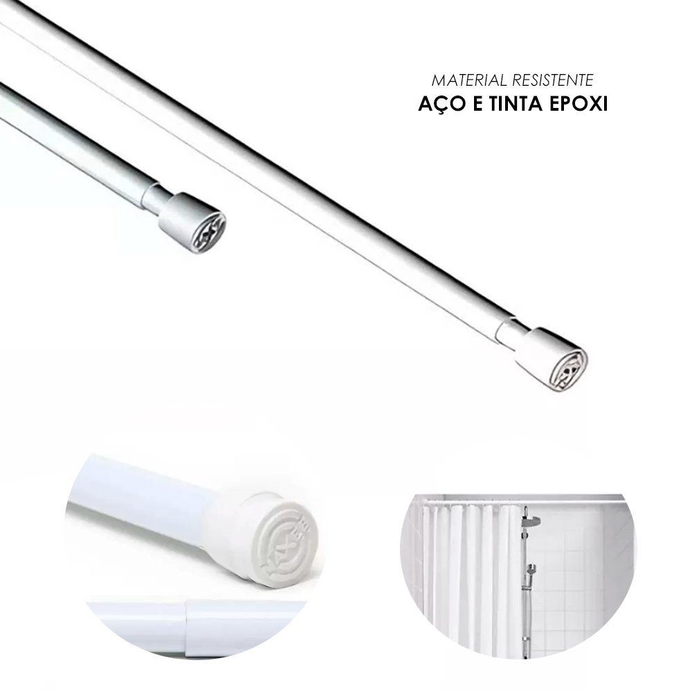 Tubo Barra Extensível Ajustável Cortina Box De Banheiro 1,40 a 2,10 - Imagem 2