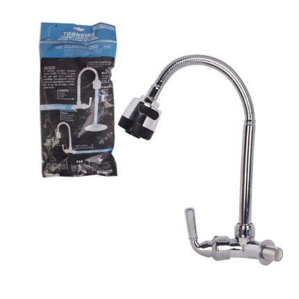 Torneira Gourmet Flexível De Parede Com Ducha 1/2'' Inox 360º Cozinha Alta Pressão
