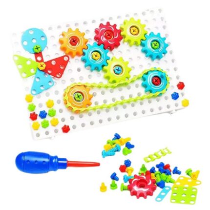 Kit Ferramentas Infantil Quebra Cabeça Engrenagem 98 Peças Brinquedo Educativo Colorido Desenvolvimento Motor
