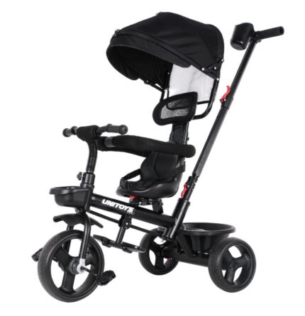 Triciclo com Empurrador Modelo Confort Preto, Assento Ajustável, Rodas Antiderrapantes, Seguro para Crianças