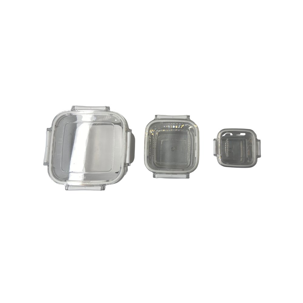 Conjunto 3 Potes Herméticos Quadrados Plástico Transparente Tampa Vedação Cozinha Organizador - Imagem 3