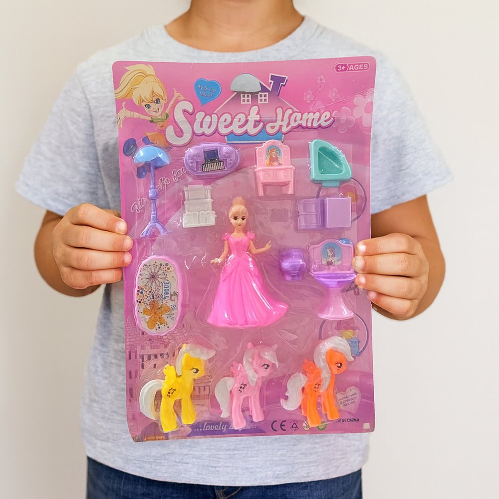 Conjunto Boneca Pôneis com Acessórios Rosa Brinquedo Infantil Moda e Diversão - Imagem 4