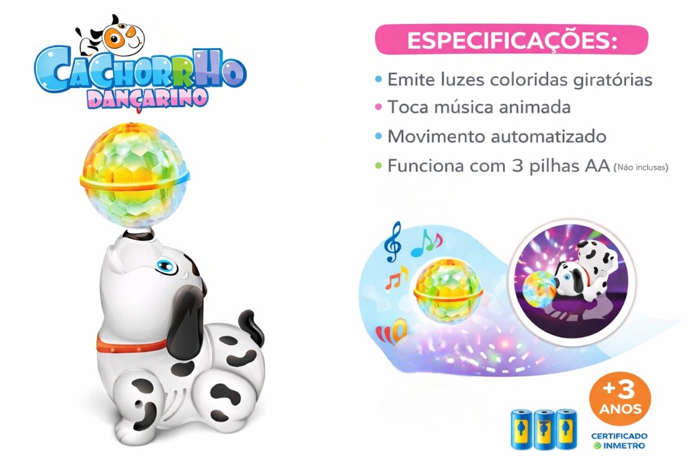 Cachorrinho Dançarino Luz Som Movimento 360 Brinquedo Interativo - Imagem 3
