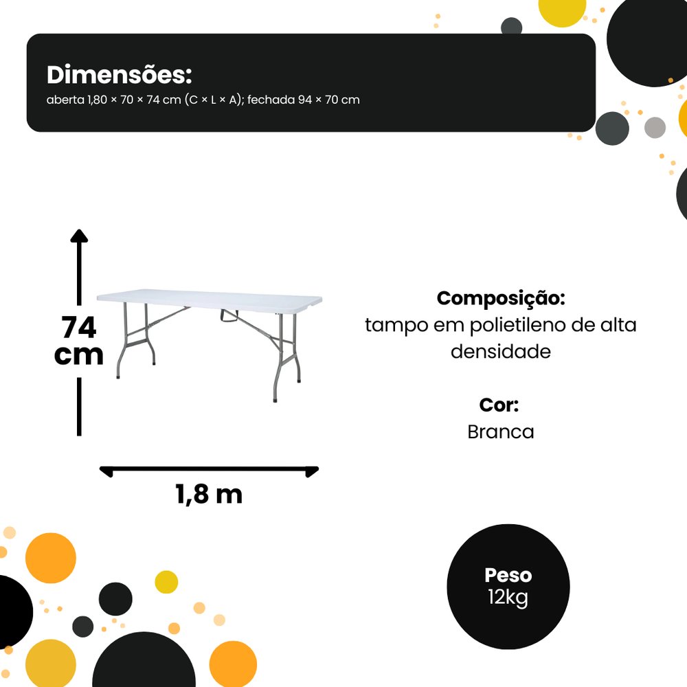 Mesa Dobrável 120x60cm Alta Densidade Reforçada para Escritório e Área Externa - Imagem 6