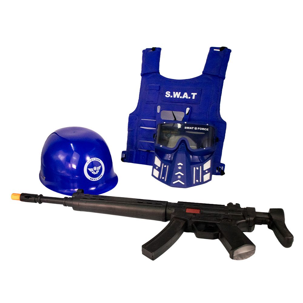 Brinquedo Kit Policial Colete Azul com Rifle e Acessórios Infantil Resistente Segurança - Imagem 6