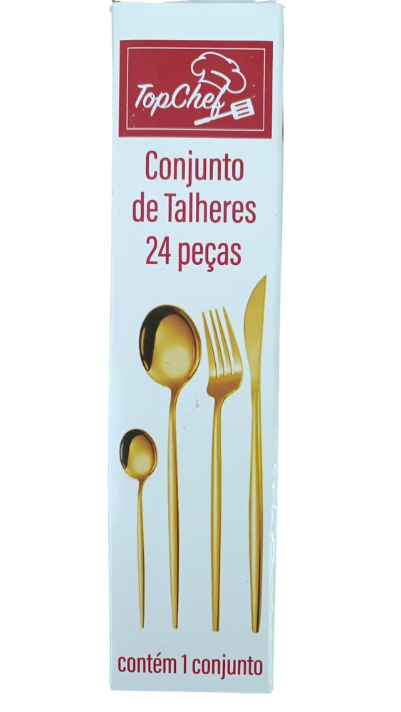 Conjunto Talher 24 Peças Dourado Inox Lavável Resistente Mesa Jantar - Imagem 3