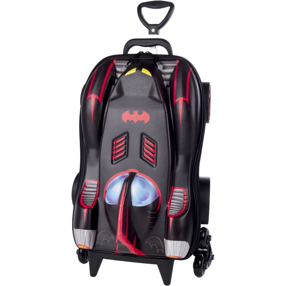 Mala Infantil Batman 3D Preta com Rodinhas Resistente Tamanho Médio para Viagem Escolar - Imagem 3