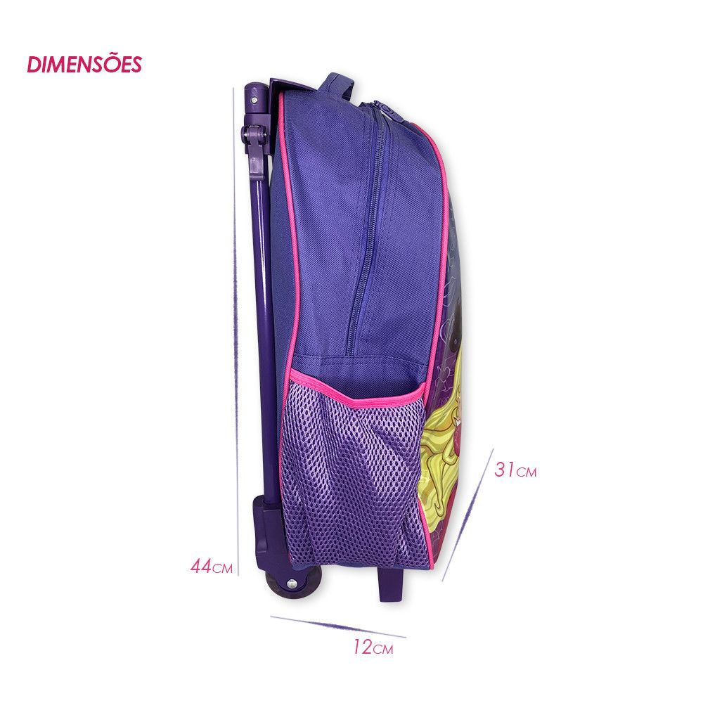 Kit Mochila Infantil Escolar Princesas 3 Peças Roxa Resistente Impermeável para Meninas - Imagem 3