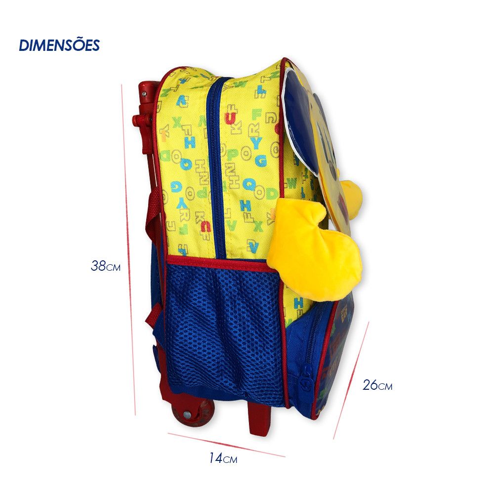 Mochila Infantil Escolar Cachorro com Rodinhas Amarela Resistente 16 Polegadas para Meninos e Meninas - Imagem 4