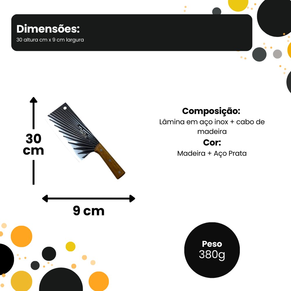 Cutelo Aço Inox 30cm Cabo de Madeira Resistente Faca Profissional Corte Pesado - Imagem 3