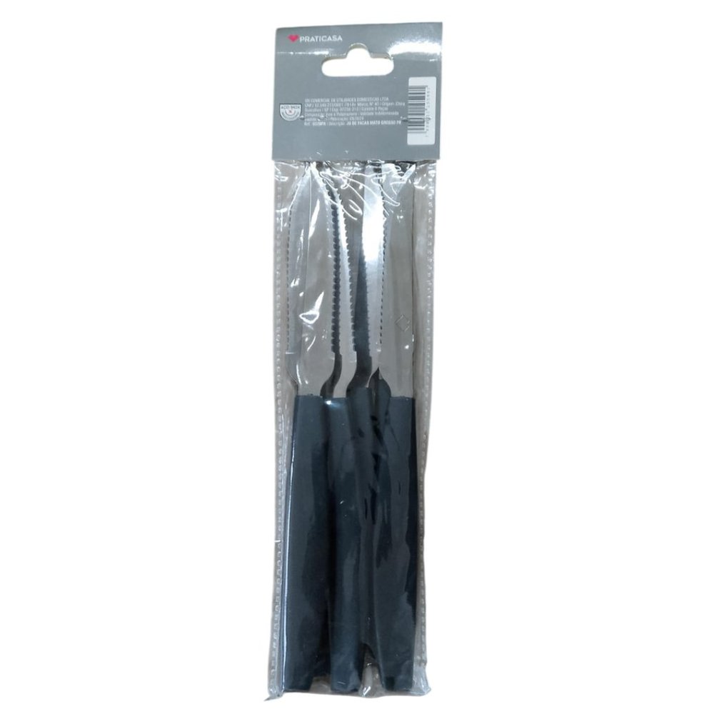 Kit 6 Facas de Mesa Inox Linha Mato Grosso Cabo Preto Corte Preciso Durável - Imagem 2