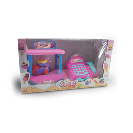 Kit Caixa Registradora Infantil com Sorveteira, Brinquedo Eletrônico, Som, Luz, Multifunção, Rosa