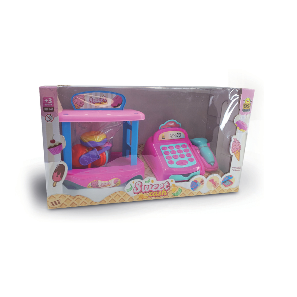 Kit Caixa Registradora Infantil com Sorveteira, Brinquedo Eletrônico, Som, Luz, Multifunção, Rosa
