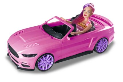 Carro Conversível de Brinquedo Rosa com Boneca, Modelo Portátil, Material Plástico, Infantil