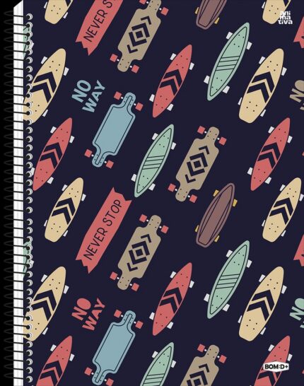 Caderno Universitário 15 Matérias Skate Capa Dura 240 Folhas Papel 90g