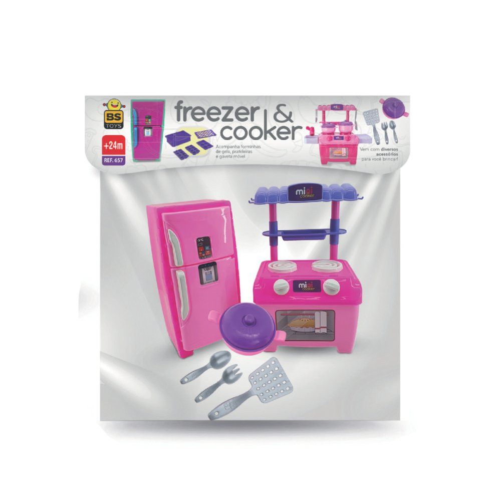 Brinquedo Infantil Freezer e Cooker Cozinha Completa com Luz e Som Acessórios Educativo - Imagem 3