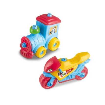 Kit Moto e Trem de Brinquedo Multicolorido para Crianças 3+ Peças Plástico Resistente