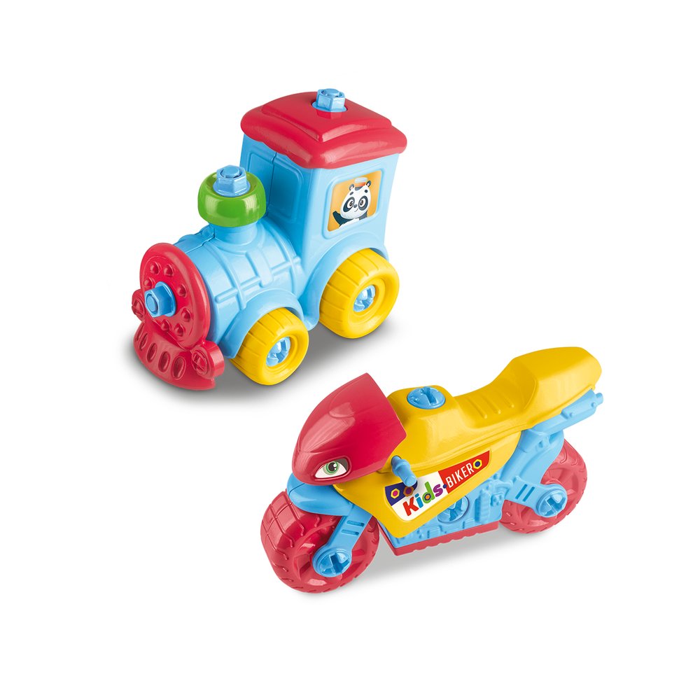 Kit Moto e Trem de Brinquedo Multicolorido para Crianças 3+ Peças Plástico Resistente