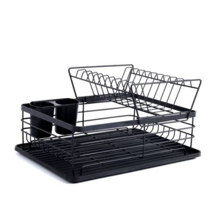 Escorredor de Louças 2 Andares Preto Fosco Suporte Inox Secagem Rápida Cozinha