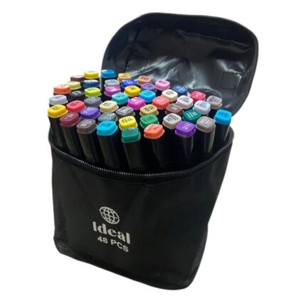 Estojo com 48 Canetas de Colorir Hidrográficas Sortidas Kit Completo para Desenho Artesanato Escolar