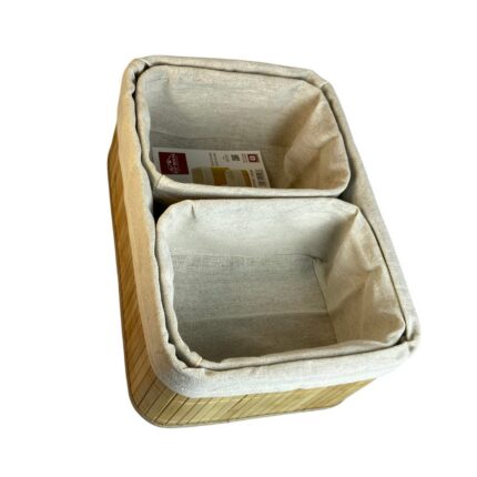 Kit 3 Cesto Organizador Bambu Natural Multiuso Tamanho Grande para Casa e Escritório
