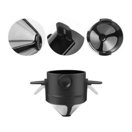 Mini Filtro Coador de Café Portátil Reutilizável com Suporte Dobrável em Aço Inox Preto