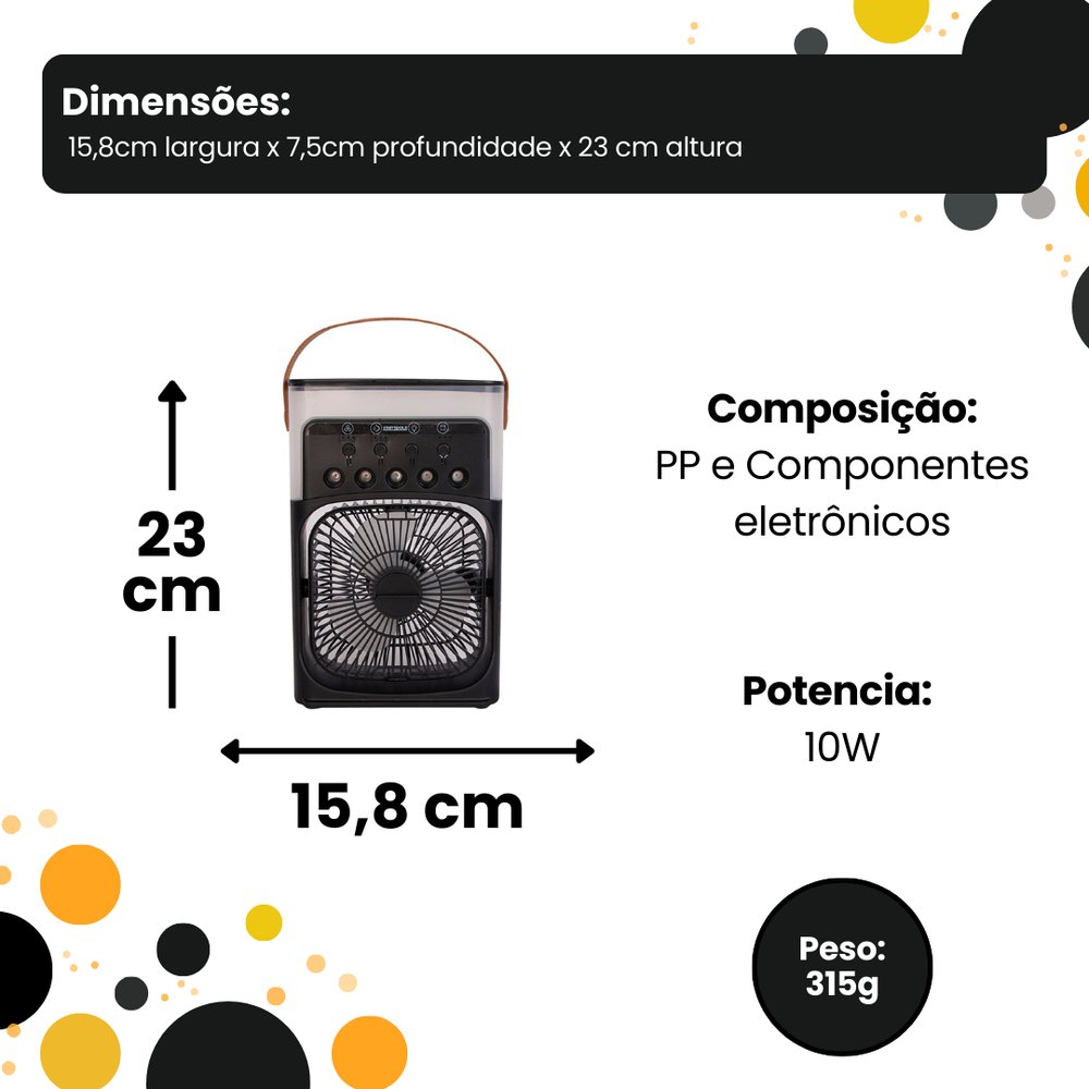 Climatizador e Ventilador Portátil 10W Bivolt LED Preto Compacto e Silencioso - Imagem 3