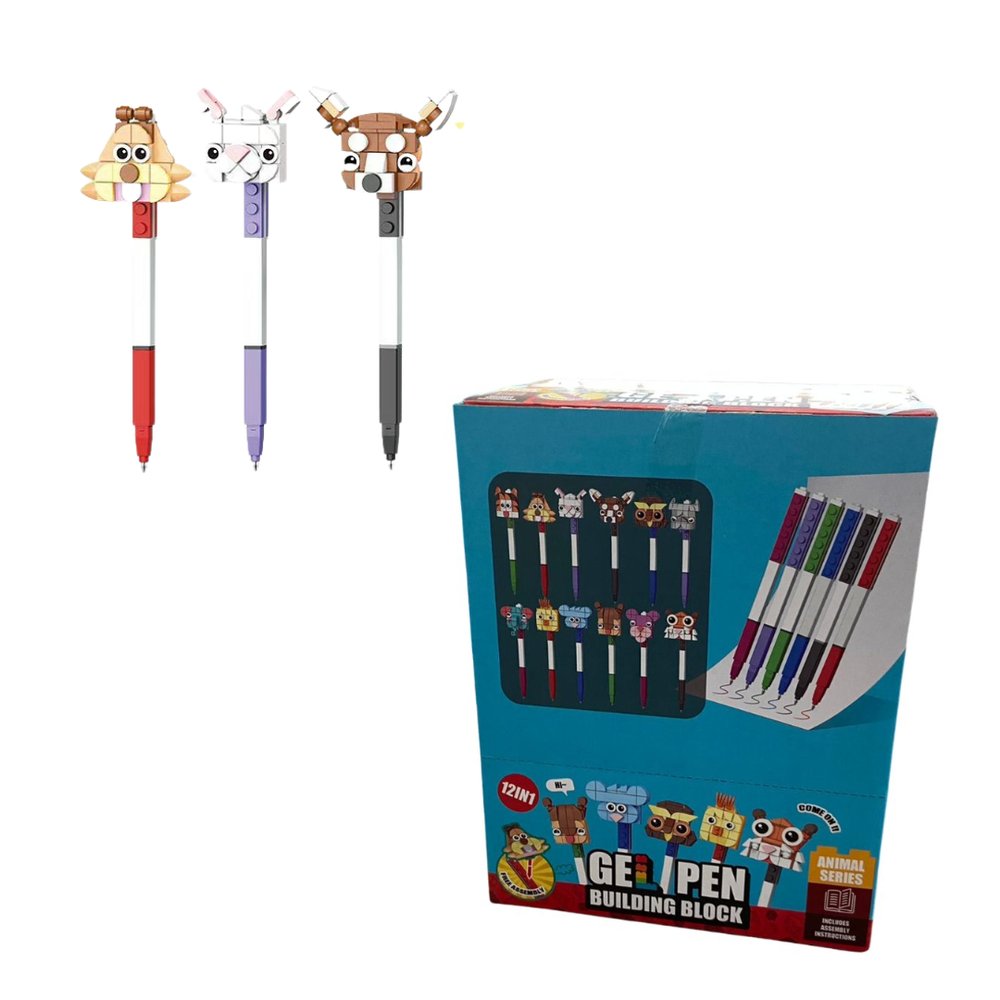 Kit Caneta Blocos Coloridos Sortido 12 Unidades Para Encaixe Escolares Criativas - Imagem 4