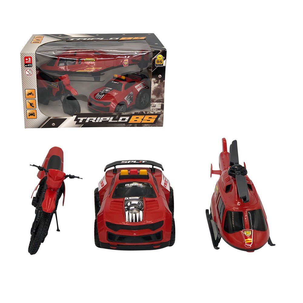 Kit Brinquedos Polícia Triplo BS com Carro, Moto e Helicóptero Vermelho Infantil - Imagem 5