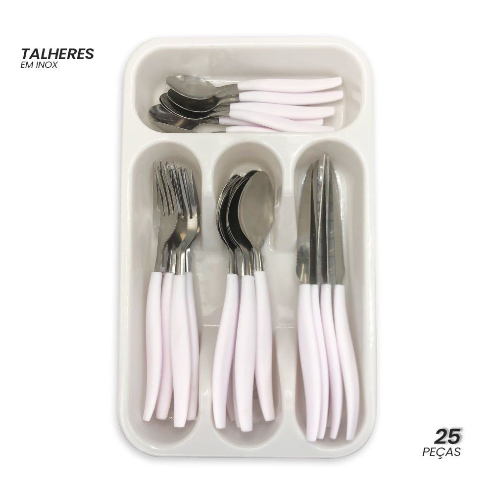 Kit de Talheres Inox 25 Peças Branco Moderno Aço Inox Alta Durabilidade Jogo Completo - Imagem 5