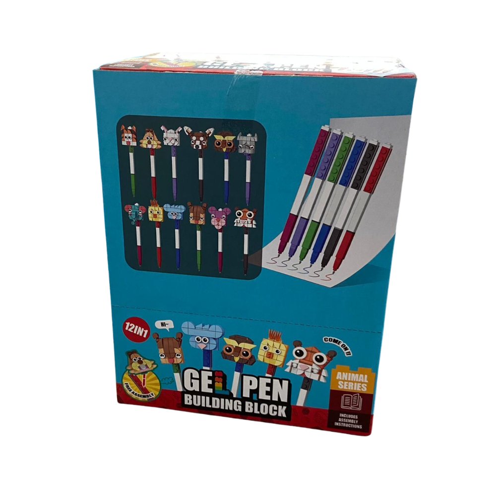 Kit Caneta Blocos Coloridos Sortido 12 Unidades Para Encaixe Escolares Criativas - Imagem 2