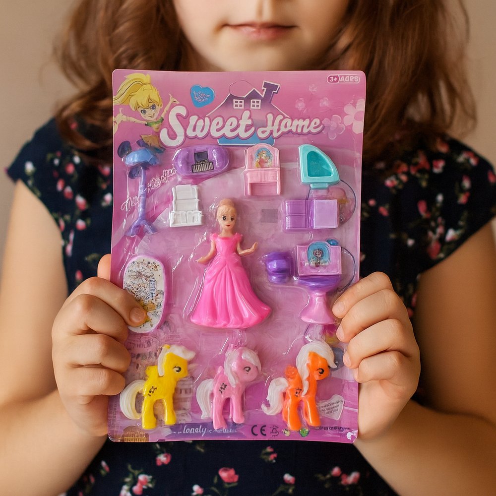 Conjunto Boneca Pôneis com Acessórios Rosa Brinquedo Infantil Moda e Diversão - Imagem 5