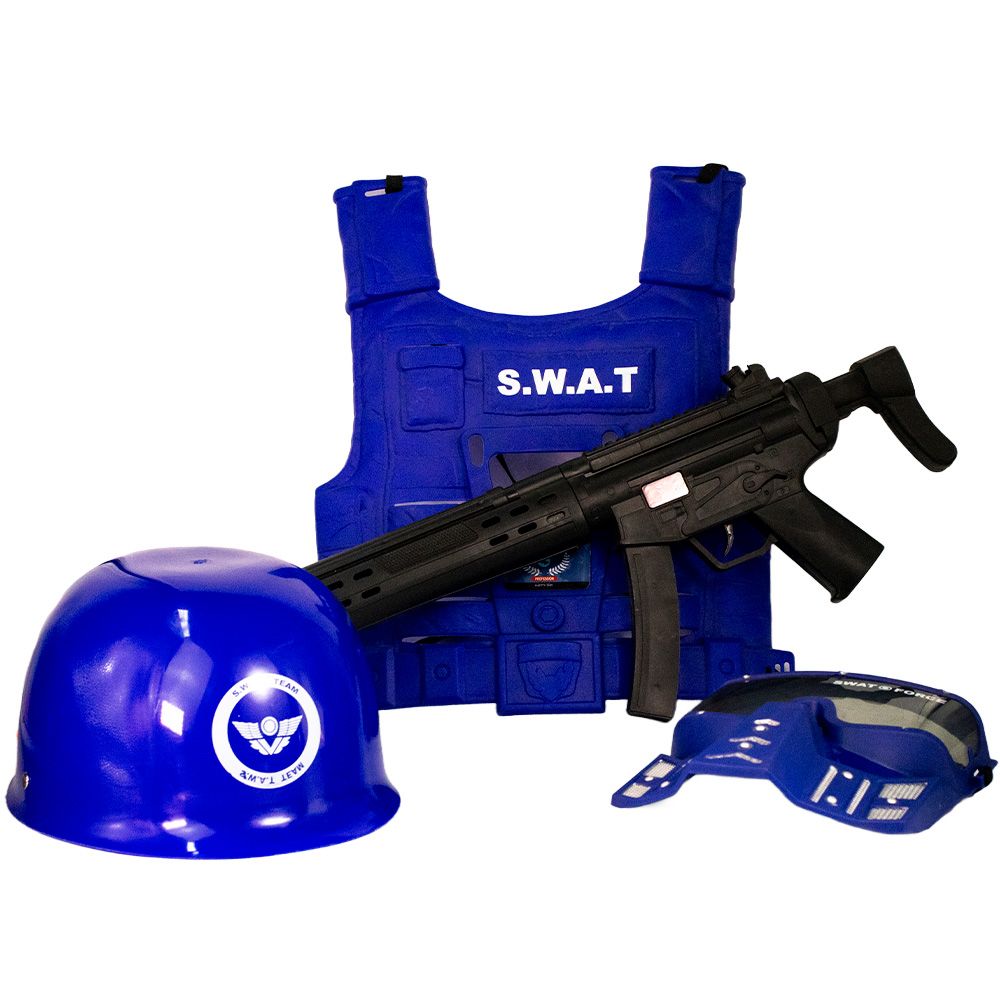 Brinquedo Kit Policial Colete Azul com Rifle e Acessórios Infantil Resistente Segurança - Imagem 5