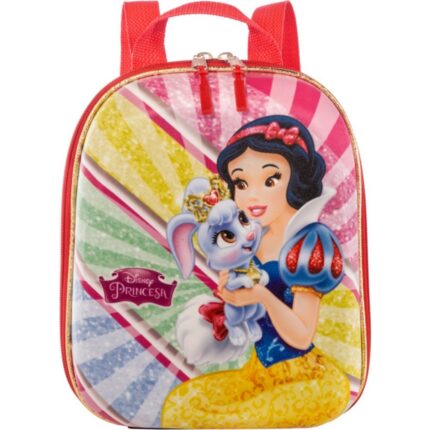 Mochila Infantil Branca de Neve Tamanho P Vermelha Escolar 3D Infantil Menina Resistente