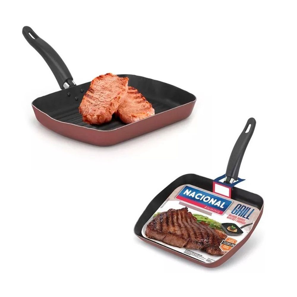 Frigideira Antiaderente Bifeteira Grill 28cm Alumínio Techflon Nacional Resistente - Imagem 2