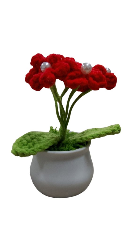 Flor decorativa em crochê com vaso plástico 10cm - Sortida - Imagem 4