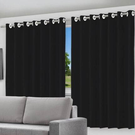 Cortina Blackout 2 em 1 Voil Preto com Forro e Ilhós 280x260cm Para Quarto e Sala
