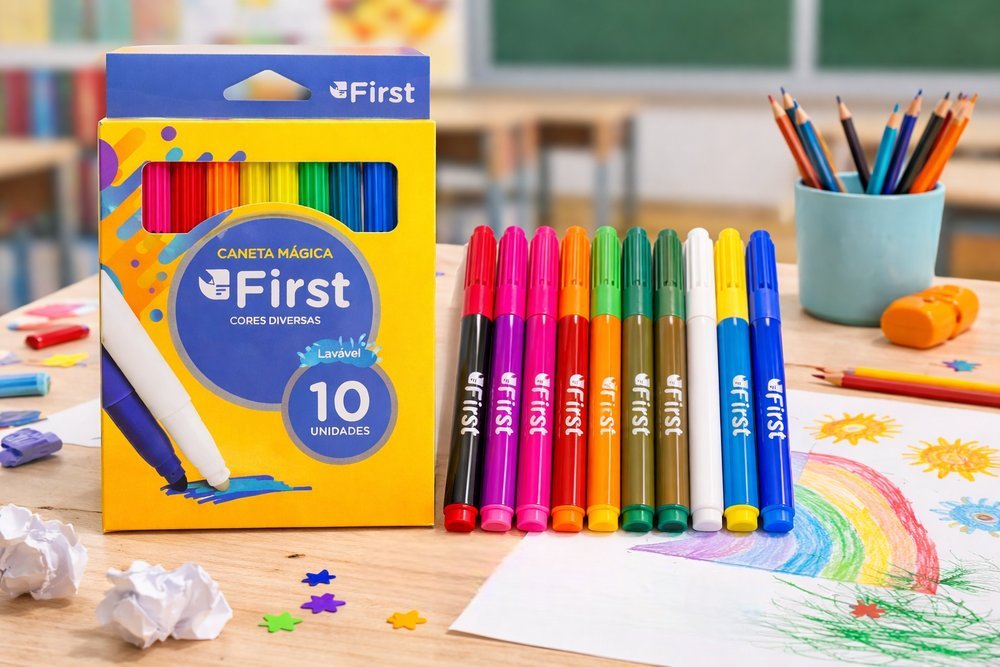 Conjunto 10 Canetinhas Hidrográficas Laváveis Coloridas Escolares - Imagem 4