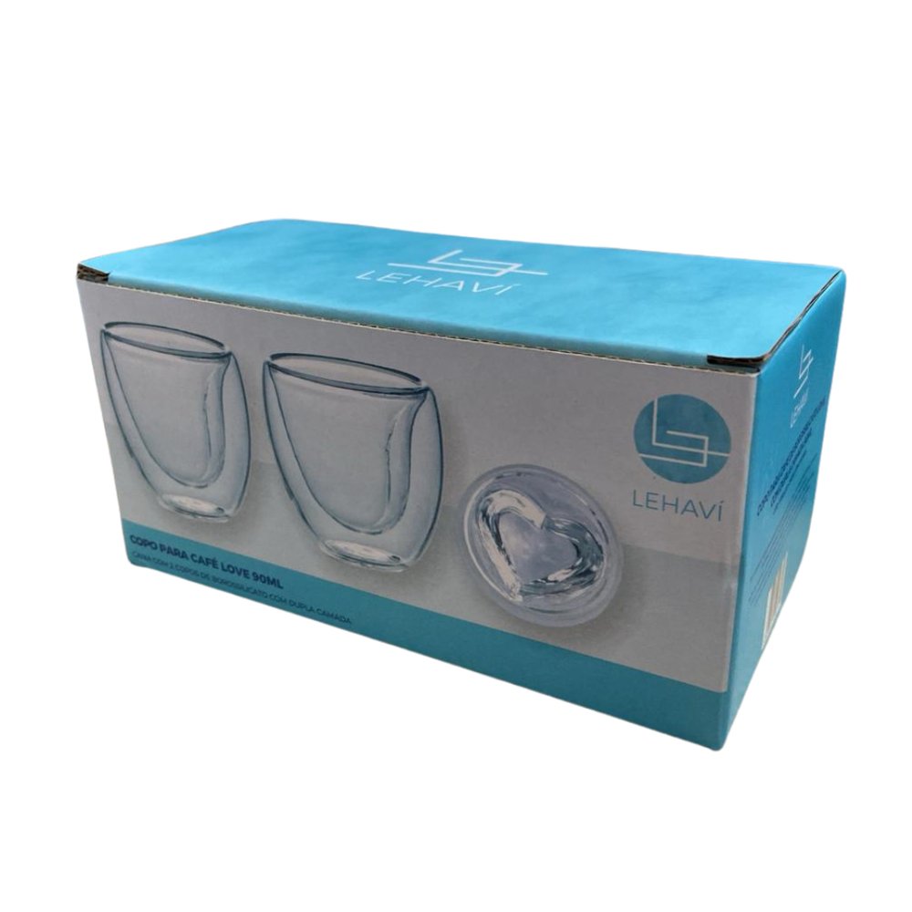 Conjunto Dois Copos Café Borossilicato Love Coração 90ml - Imagem 2