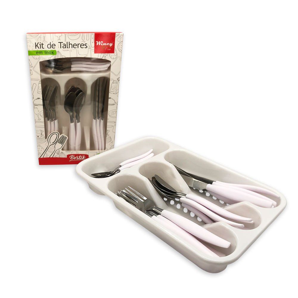 Kit de Talheres Inox 25 Peças Branco Moderno Aço Inox Alta Durabilidade Jogo Completo - Imagem 3