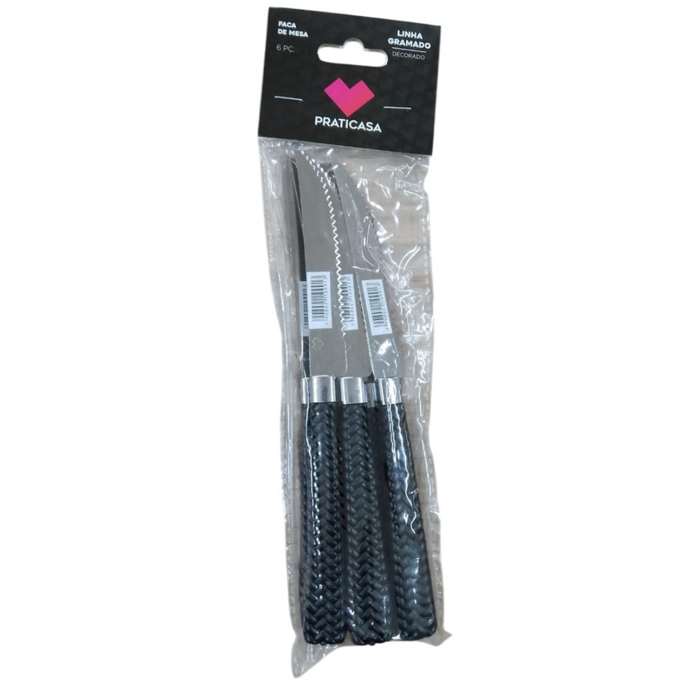 Kit 6 Facas de Mesa Inox Linha Gramado Cabo Preto Aço Inoxidável Faca Mesa Jantar - Imagem 4