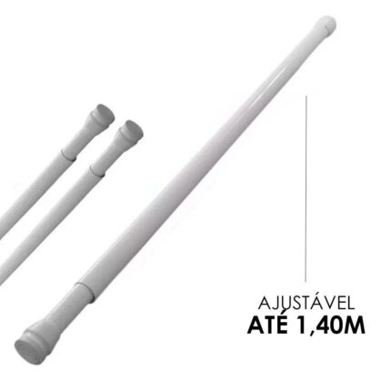 Tubo Barra Extensível Ajustável Cortina Box Banheiro 0,90 a 1,40m Branco Alumínio Resistente